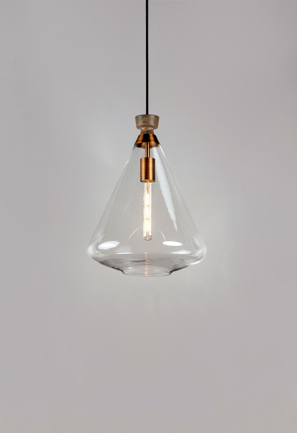 Maxim - 10101CLWOAB - One Light Pendant - Abbott - Weathered Oak / Antique Brass