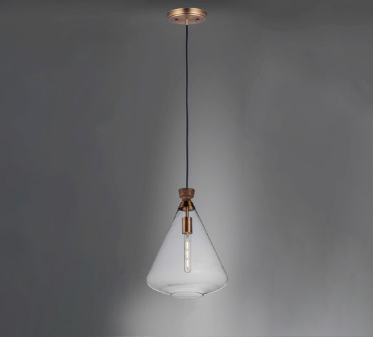 Maxim - 10101CLWOAB - One Light Pendant - Abbott - Weathered Oak / Antique Brass