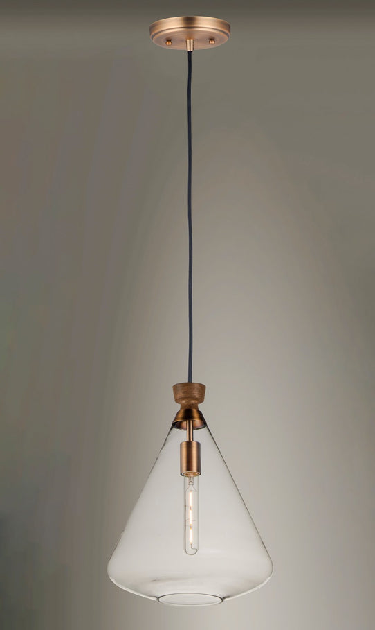 Maxim - 10101CLWOAB - One Light Pendant - Abbott - Weathered Oak / Antique Brass