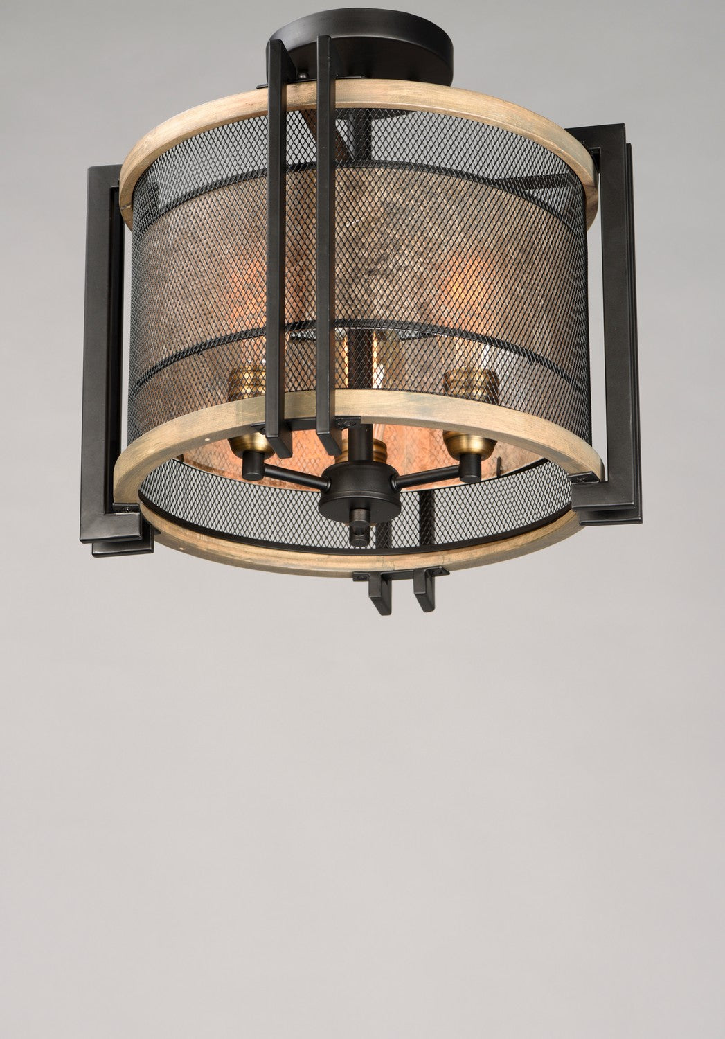 Maxim - 27560BKBWAB - Three Light Flush Mount - Boundry - Black / Barn Wood / Antique Brass