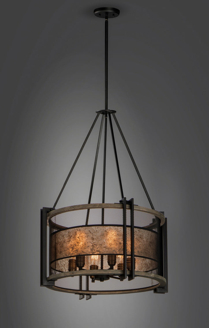 Maxim - 27565BKBWAB - Six Light Chandelier - Boundry - Black / Barn Wood / Antique Brass