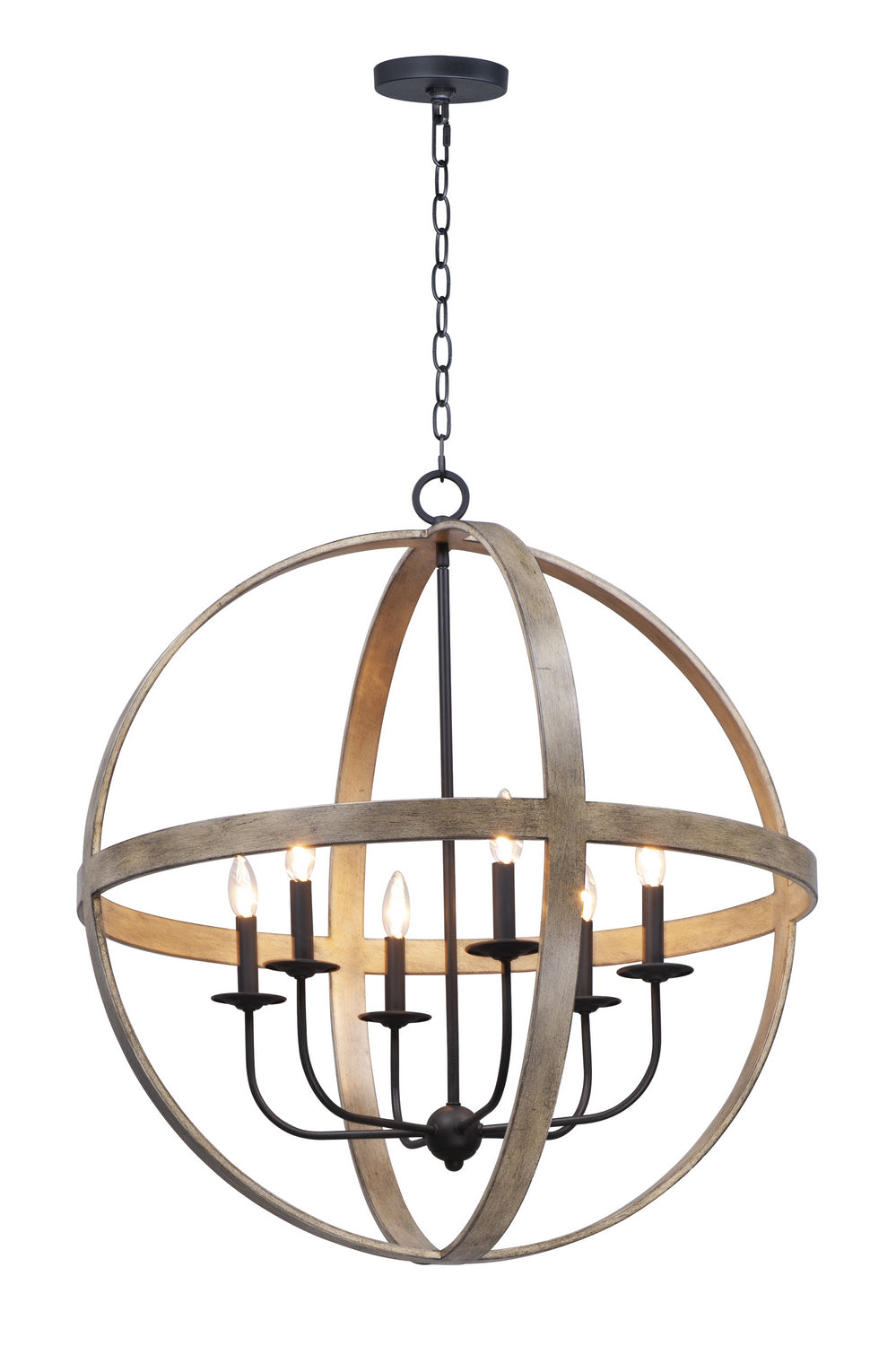 Maxim - 27576BWBK - Six Light Pendant - Compass - Barn Wood / Black