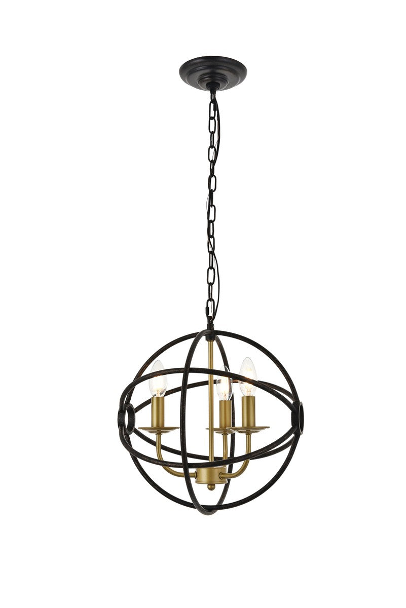 Elegant Lighting - LD4006D14BRD - Three Light Pendant - Octavia - Brass And Dark Brown