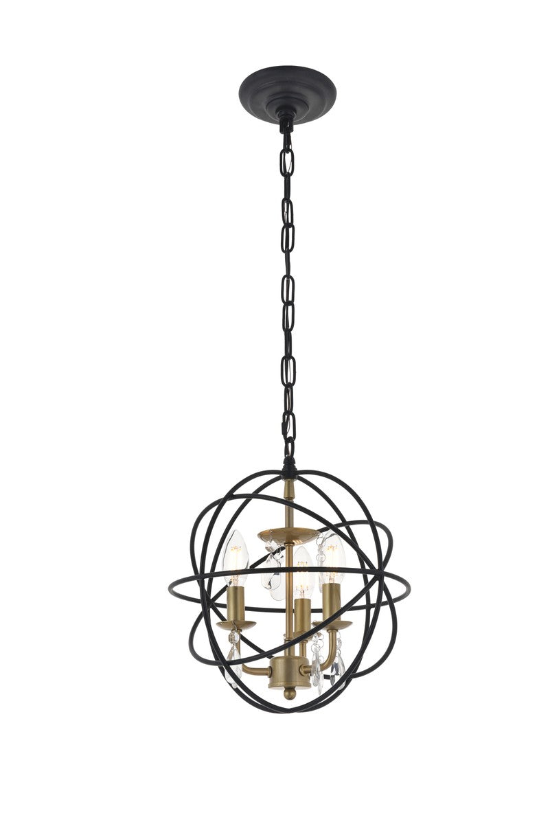 Elegant Lighting - LD5055D12BRB - Three Light Pendant - Wallace - Matte Black And Brass And Clear