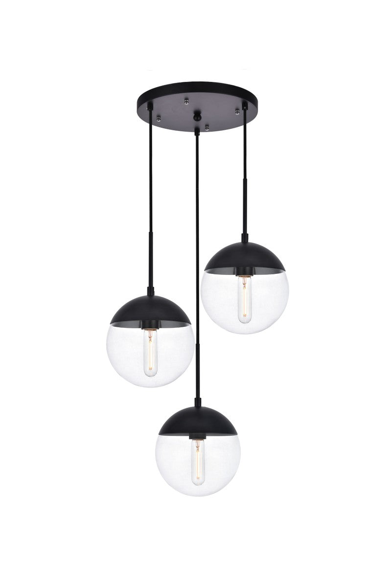 Elegant Lighting - LD6069BK - Three Light Pendant - Eclipse - Black And Clear