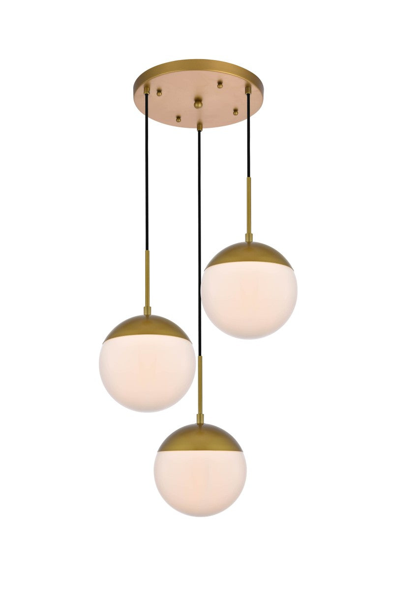 Elegant Lighting - LD6072BR - Three Light Pendant - Eclipse - Brass And Frosted White