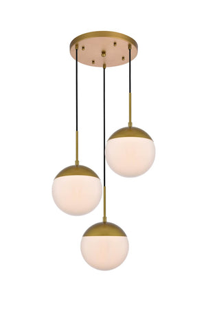 Elegant Lighting - LD6072BR - Three Light Pendant - Eclipse - Brass And Frosted White