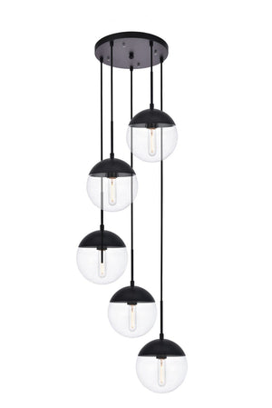 Elegant Lighting - LD6075BK - Five Light Pendant - Eclipse - Black And Clear