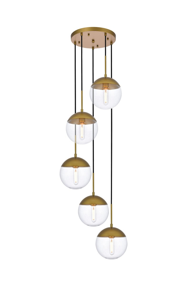 Elegant Lighting - LD6079BR - Five Light Pendant - Eclipse - Brass And Clear