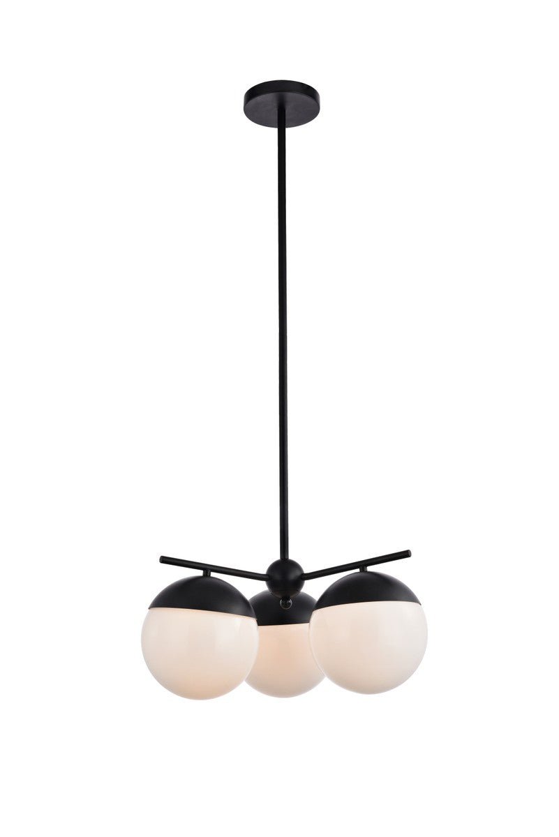 Elegant Lighting - LD6128BK - Three Light Pendant - Eclipse - Black and frosted white