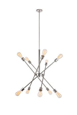 Elegant Lighting - LD8018D28PN - Ten Light Pendant - Axel - Polished nickel