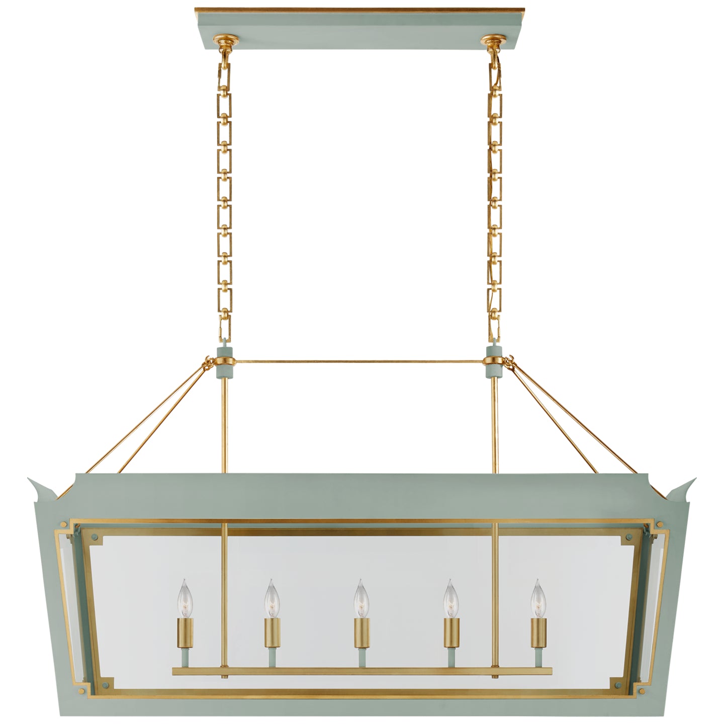 Visual Comfort Signature - JN 5023CEL/G-CG - Five Light Linear Lantern - Caddo - Celadon and Gild