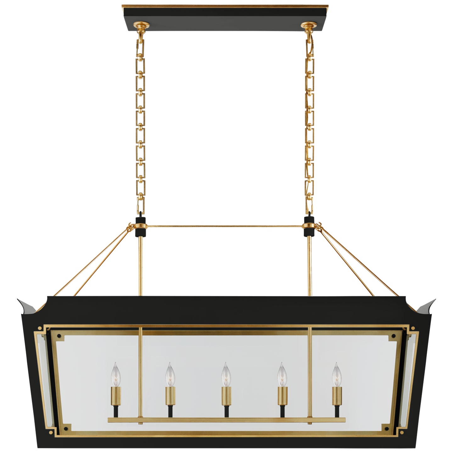 Visual Comfort Signature - JN 5023MBK/G-CG - Five Light Linear Lantern - Caddo - Matte Black and Gild