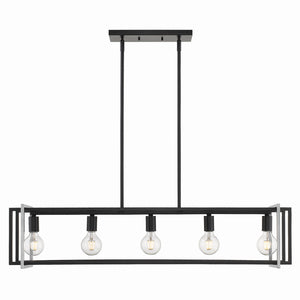 Golden - 6070-LP BLK-PW - Five Light Linear Pendant - Tribeca BLK - Matte Black