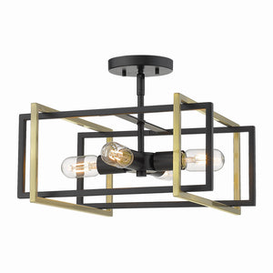 Golden - 6070-SF BLK-AB - Four Light Semi-Flush Mount - Tribeca BLK - Matte Black