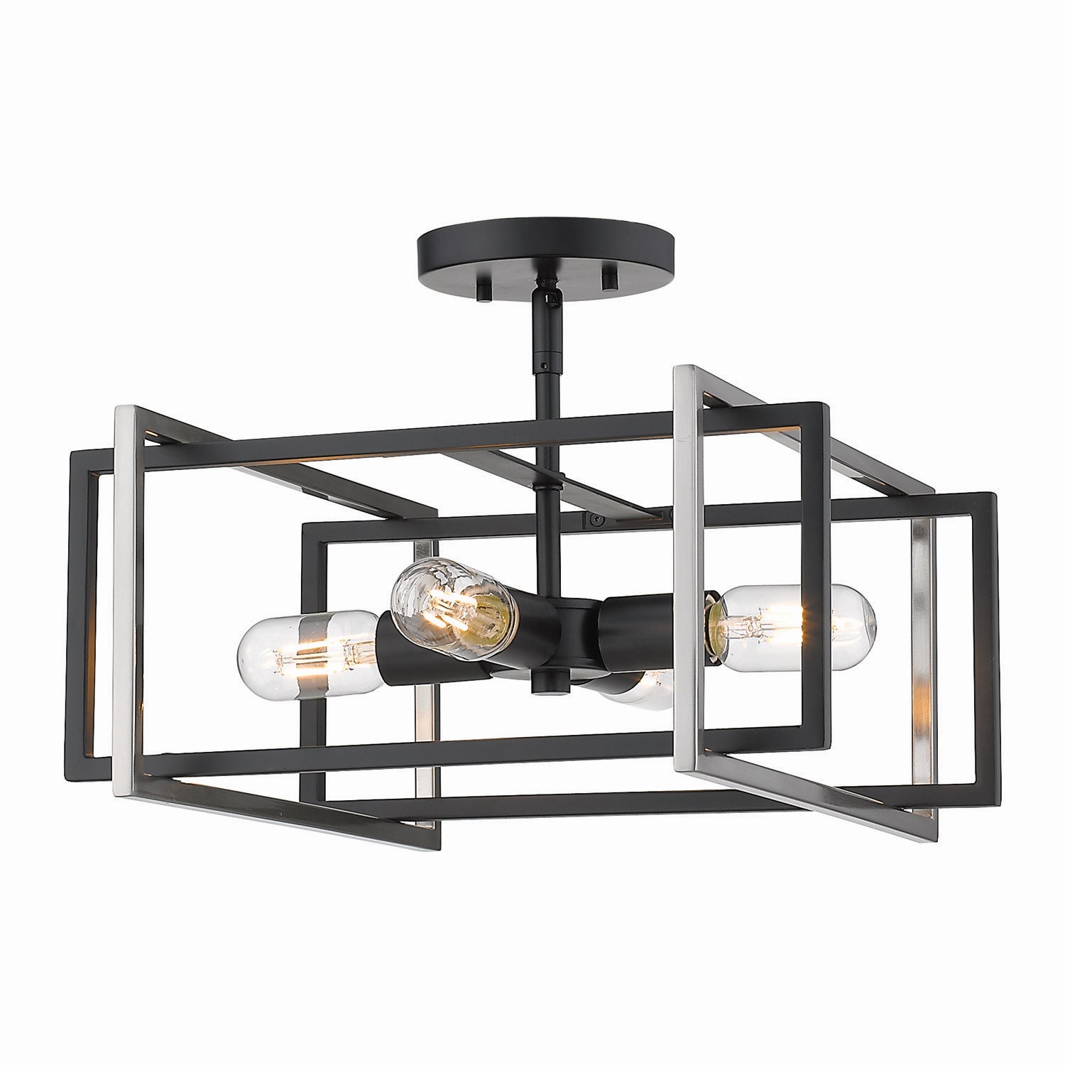 Golden - 6070-SF BLK-PW - Four Light Semi-Flush Mount - Tribeca BLK - Matte Black