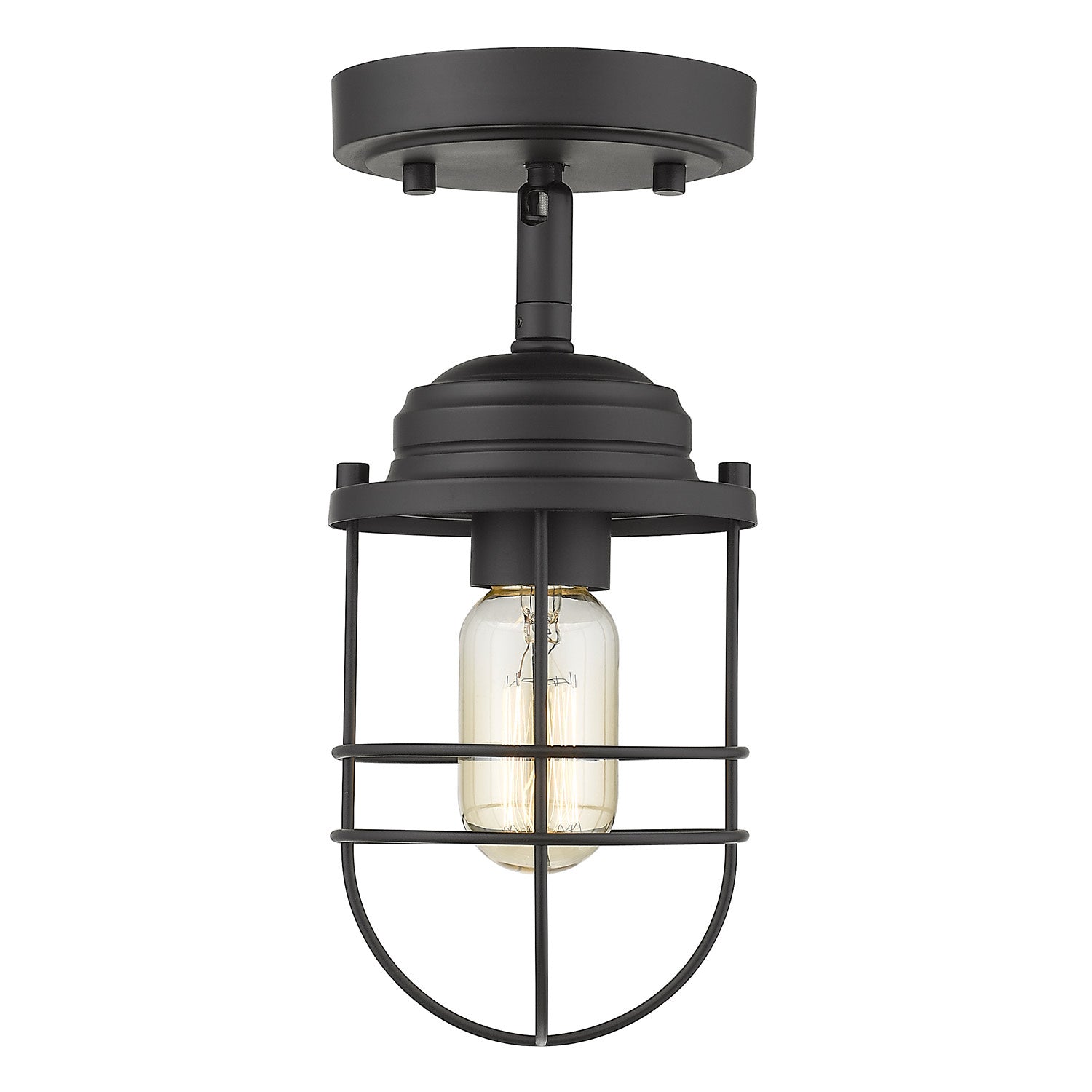 Golden - 9808-SF BLK - One Light Semi-Flush Mount - Seaport BLK - Matte Black