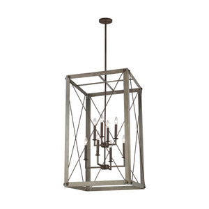 Visual Comfort Studio - 6526308-872 - Eight Light Hall / Foyer Pendant - Thornwood - Washed Pine