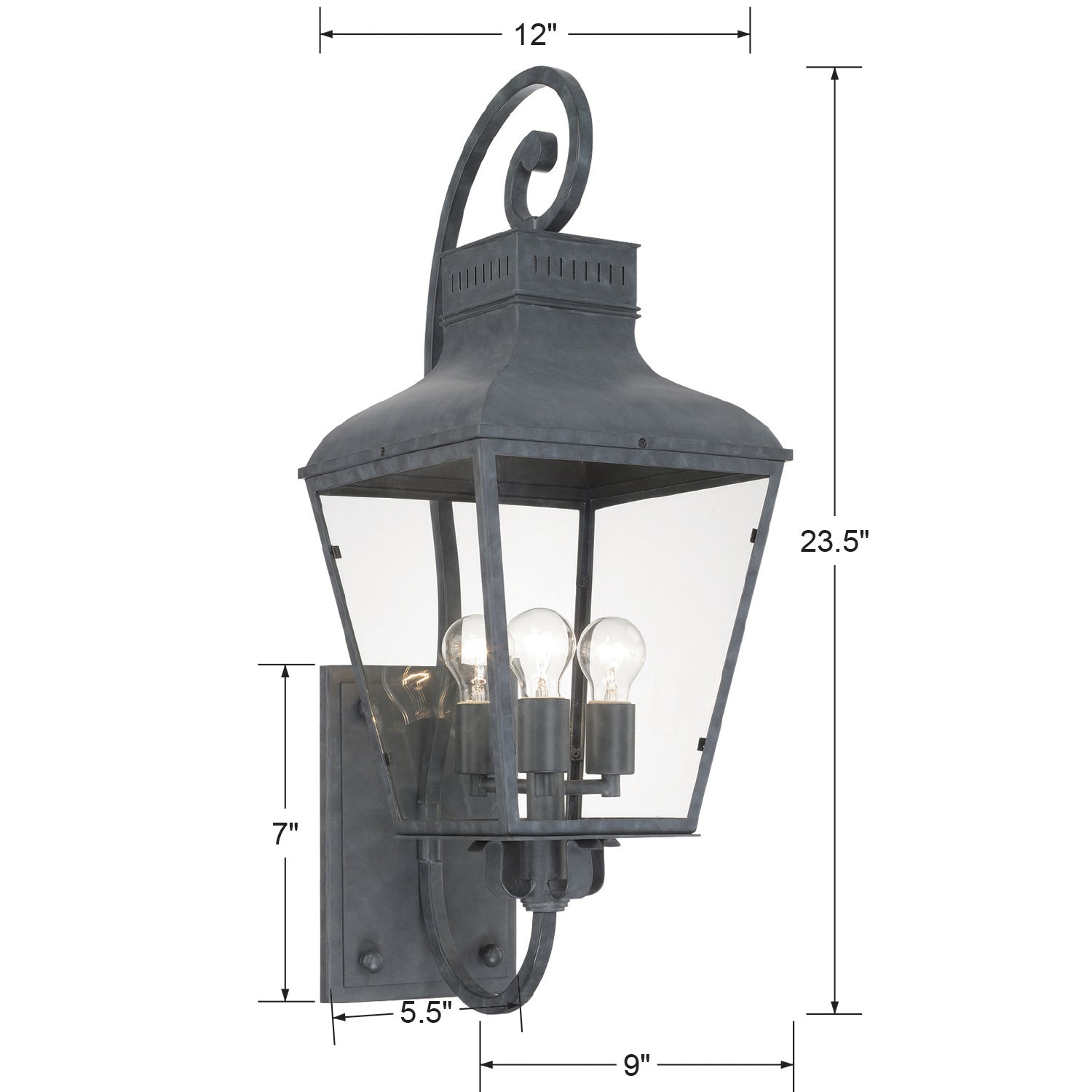 Crystorama - DUM-9803-GE - Three Light Outdoor Wall Sconce - Dumont - Graphite