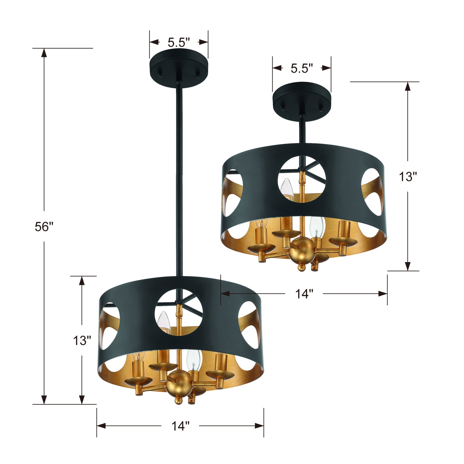 Crystorama - ODE-700-BK-GA - Four Light Pendant - Odelle - Black / Antique Gold