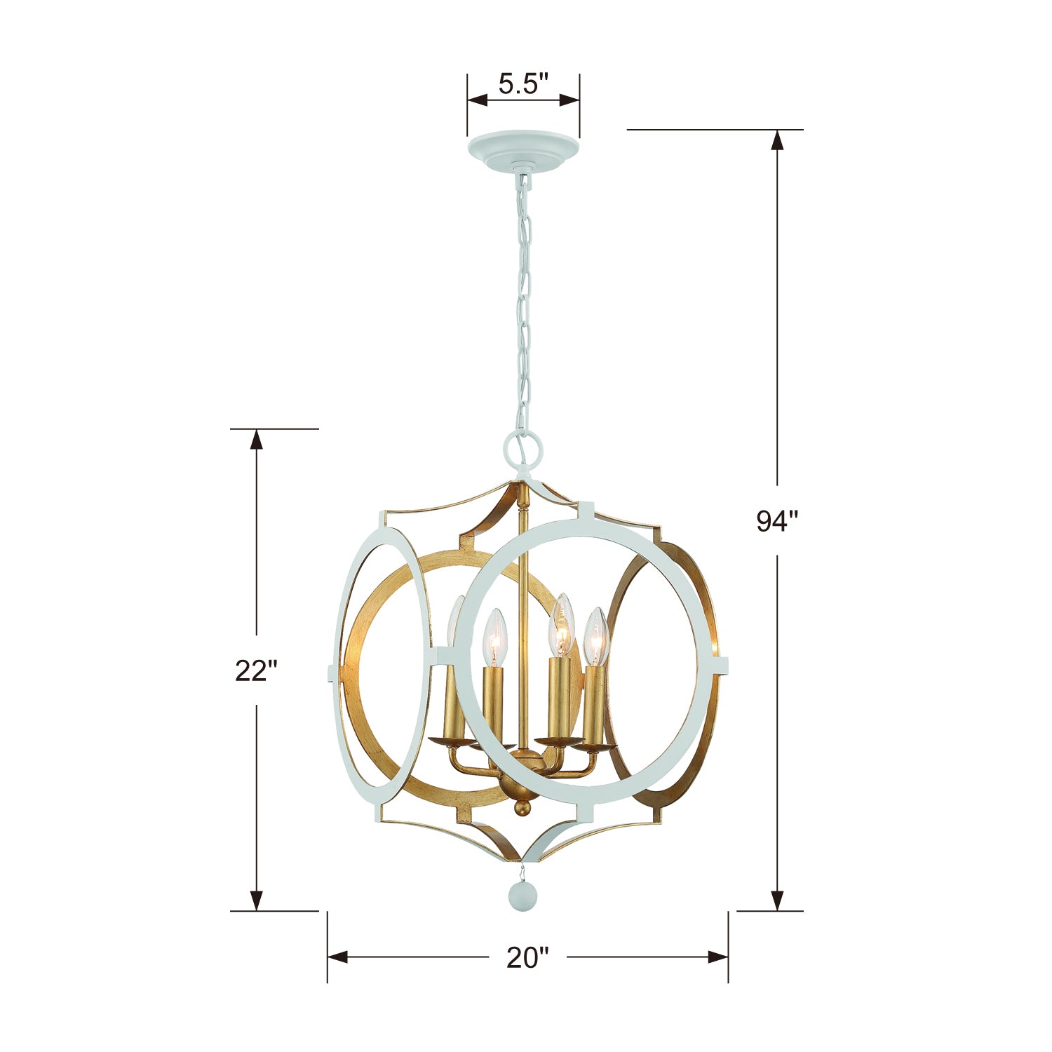 Crystorama - ODE-704-MT-GA - Four Light Chandelier - Odelle - Matte White / Antique Gold