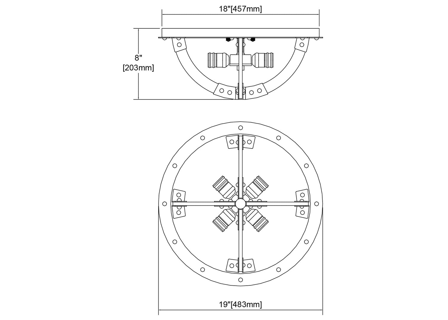 ELK Home - 15233/4 - Four Light Flush Mount - Riveted Plate - Silverdust Iron