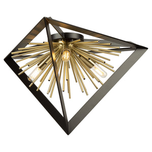 Artcraft - AC11442 - Three Light Flush Mount - Sunburst - Matte Black & Satin Brass