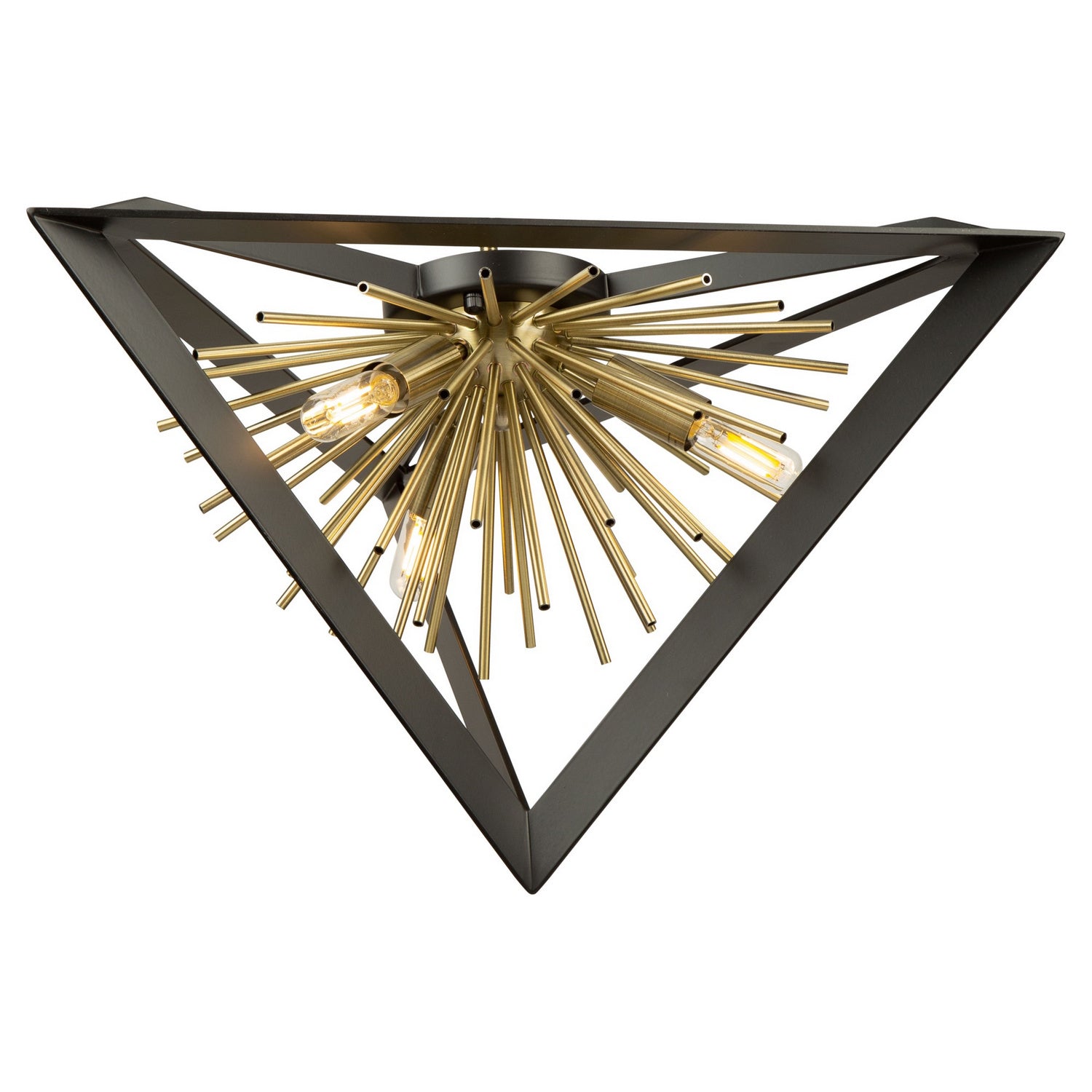 Artcraft - AC11442 - Three Light Flush Mount - Sunburst - Matte Black & Satin Brass