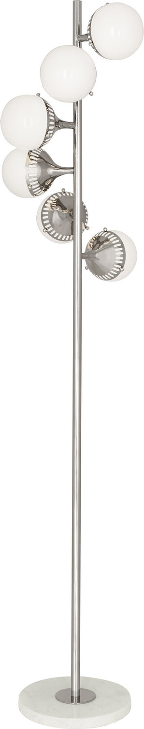 Robert Abbey - S788 - Six Light Floor Lamp - Jonathan Adler Rio - Polished Nickel w/White Glass Shades