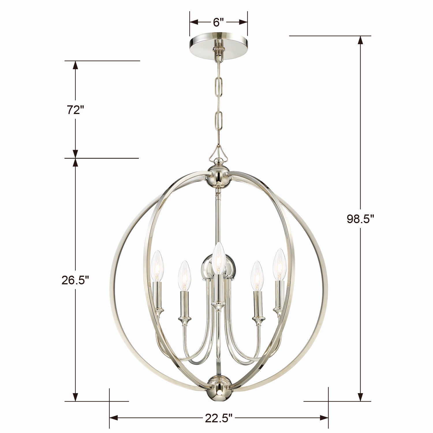 Crystorama - 2247-PN_NOSHADE - Five Light Chandelier - Sylvan - Polished Nickel