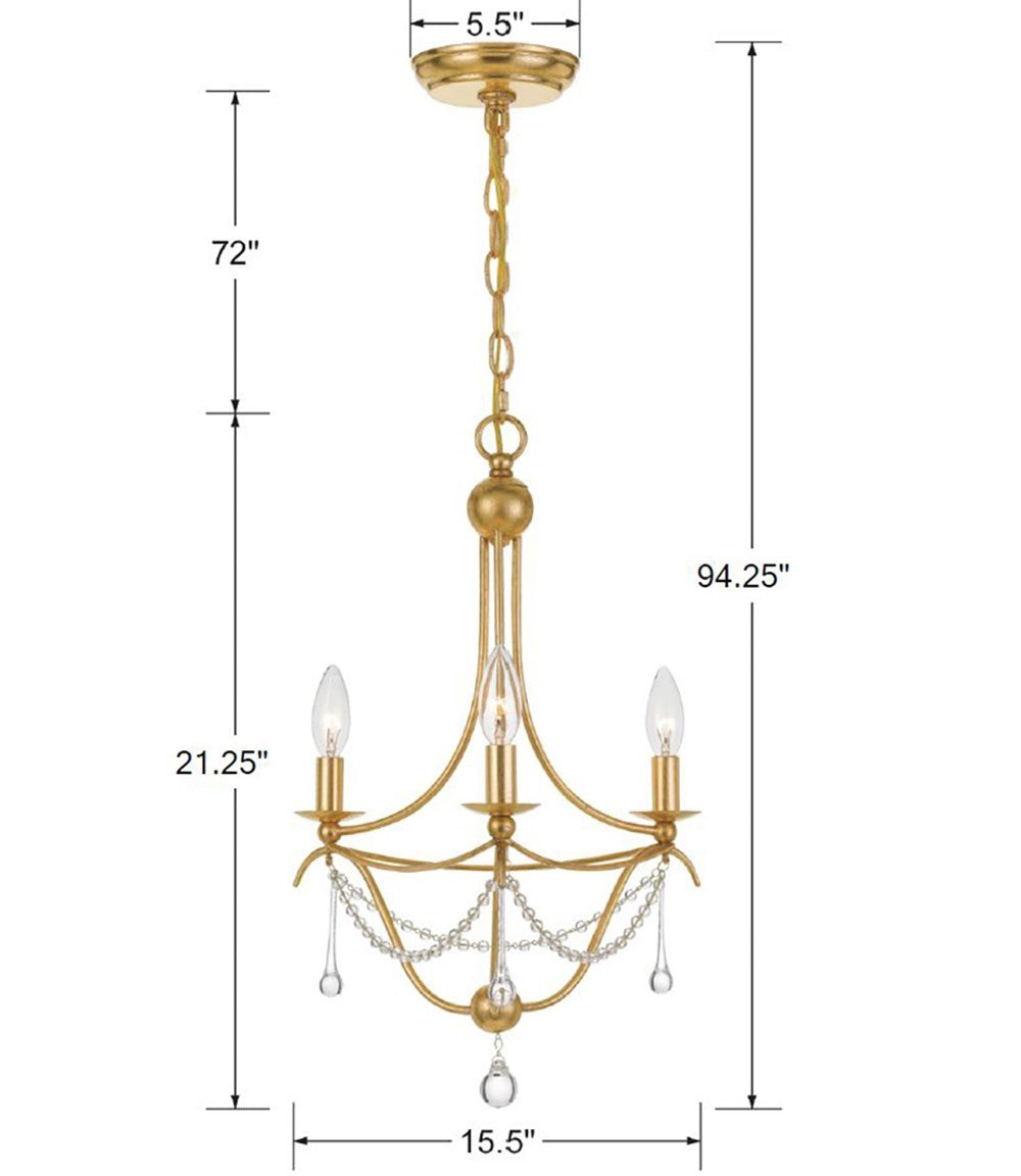 Crystorama - 423-GA - Three Light Mini Chandelier - Metro - Antique Gold