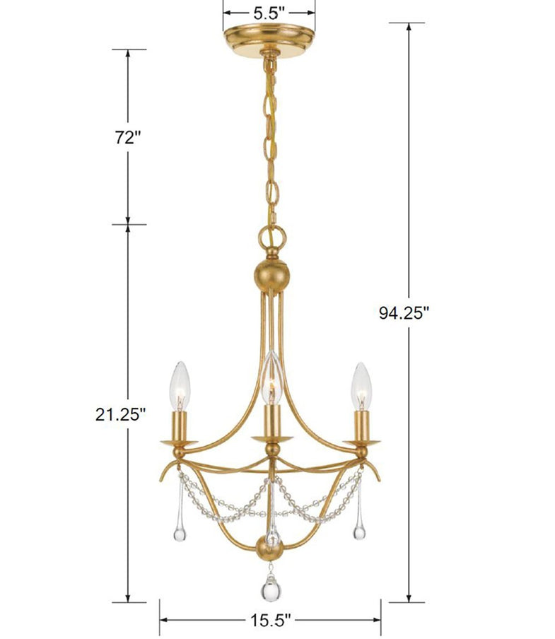 Crystorama - 423-GA - Three Light Mini Chandelier - Metro - Antique Gold