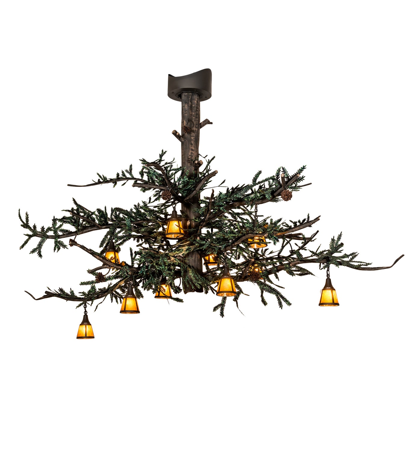 Meyda Tiffany - 214347 - Ten Light Chandelier - Pine Branch - Wrought Iron With Green Branches