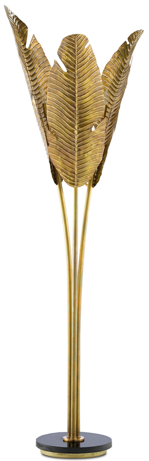 Currey and Company - 8000-0071 - Three Light Floor Lamp - Tropical - Vintage Brass/Black