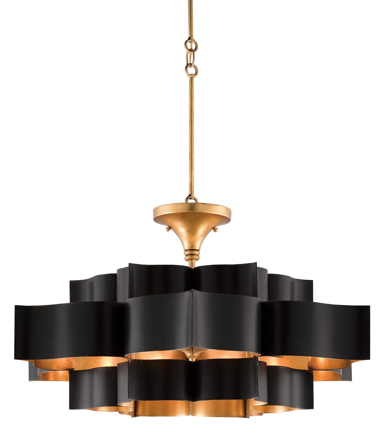 Currey and Company - 9000-0429 - Six Light Chandelier - Grand - Satin Black/Contemporary Gold Leaf