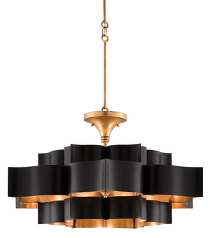 Currey and Company - 9000-0429 - Six Light Chandelier - Grand - Satin Black/Contemporary Gold Leaf