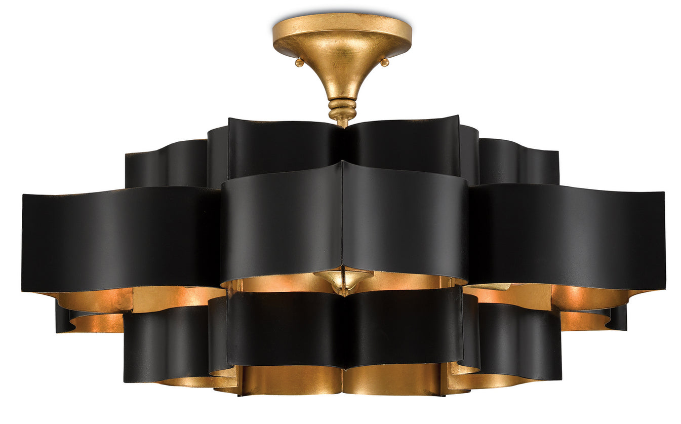 Currey and Company - 9000-0429 - Six Light Chandelier - Grand - Satin Black/Contemporary Gold Leaf