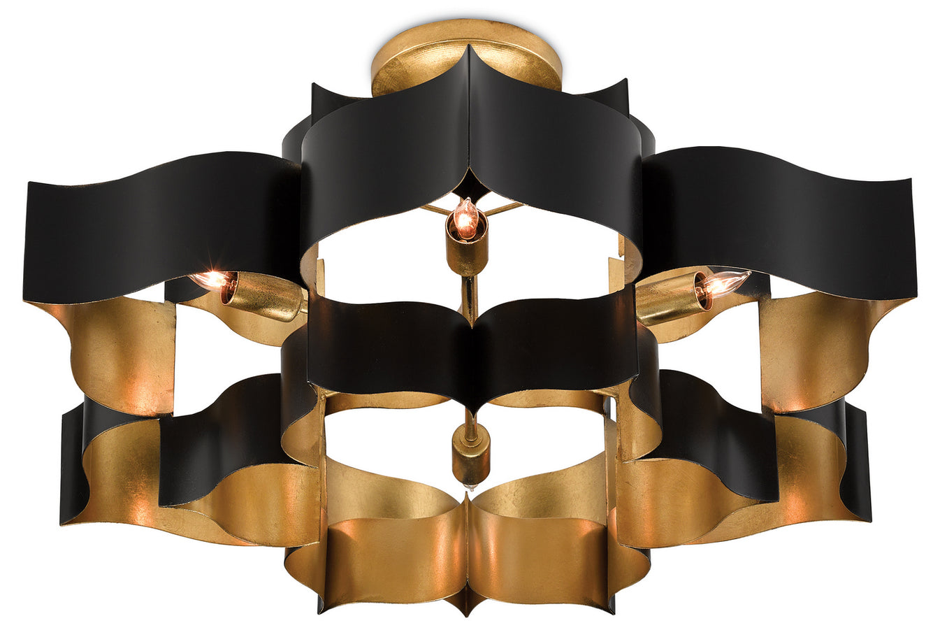 Currey and Company - 9000-0429 - Six Light Chandelier - Grand - Satin Black/Contemporary Gold Leaf