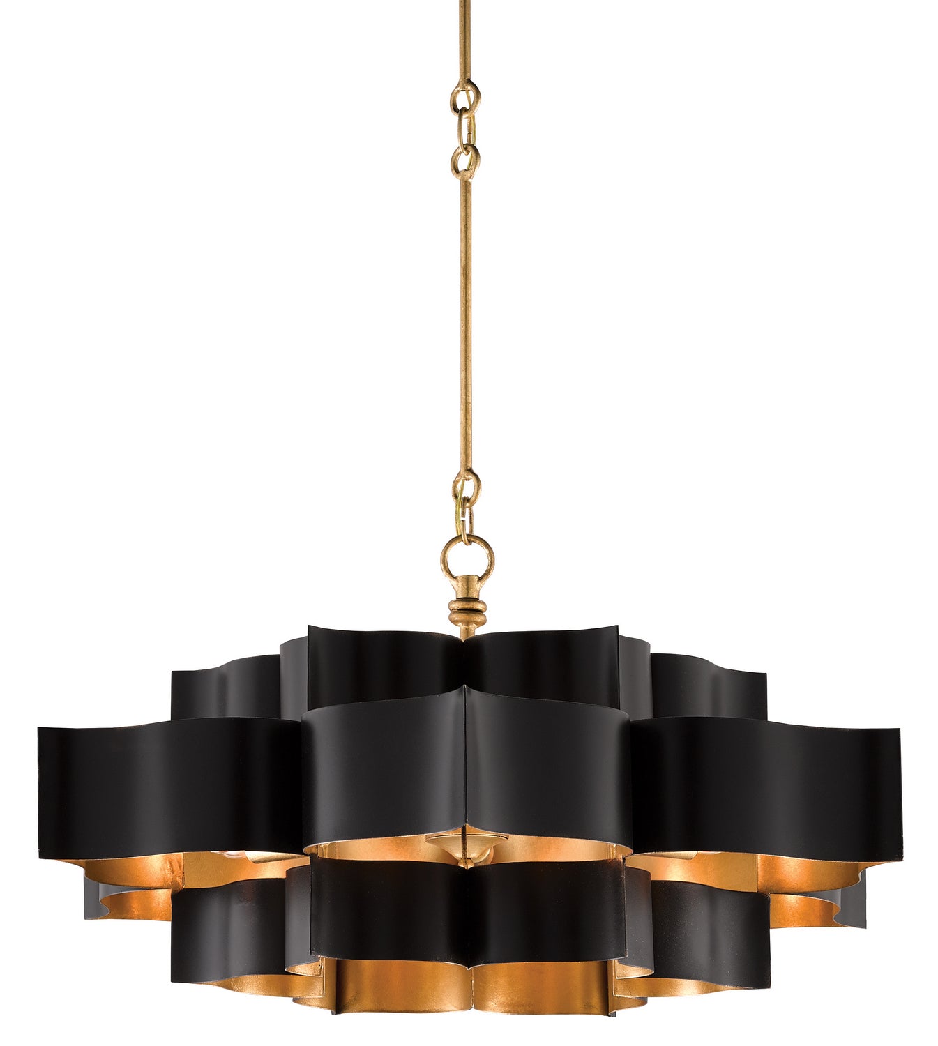 Currey and Company - 9000-0429 - Six Light Chandelier - Grand - Satin Black/Contemporary Gold Leaf