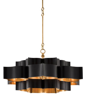 Currey and Company - 9000-0429 - Six Light Chandelier - Grand - Satin Black/Contemporary Gold Leaf