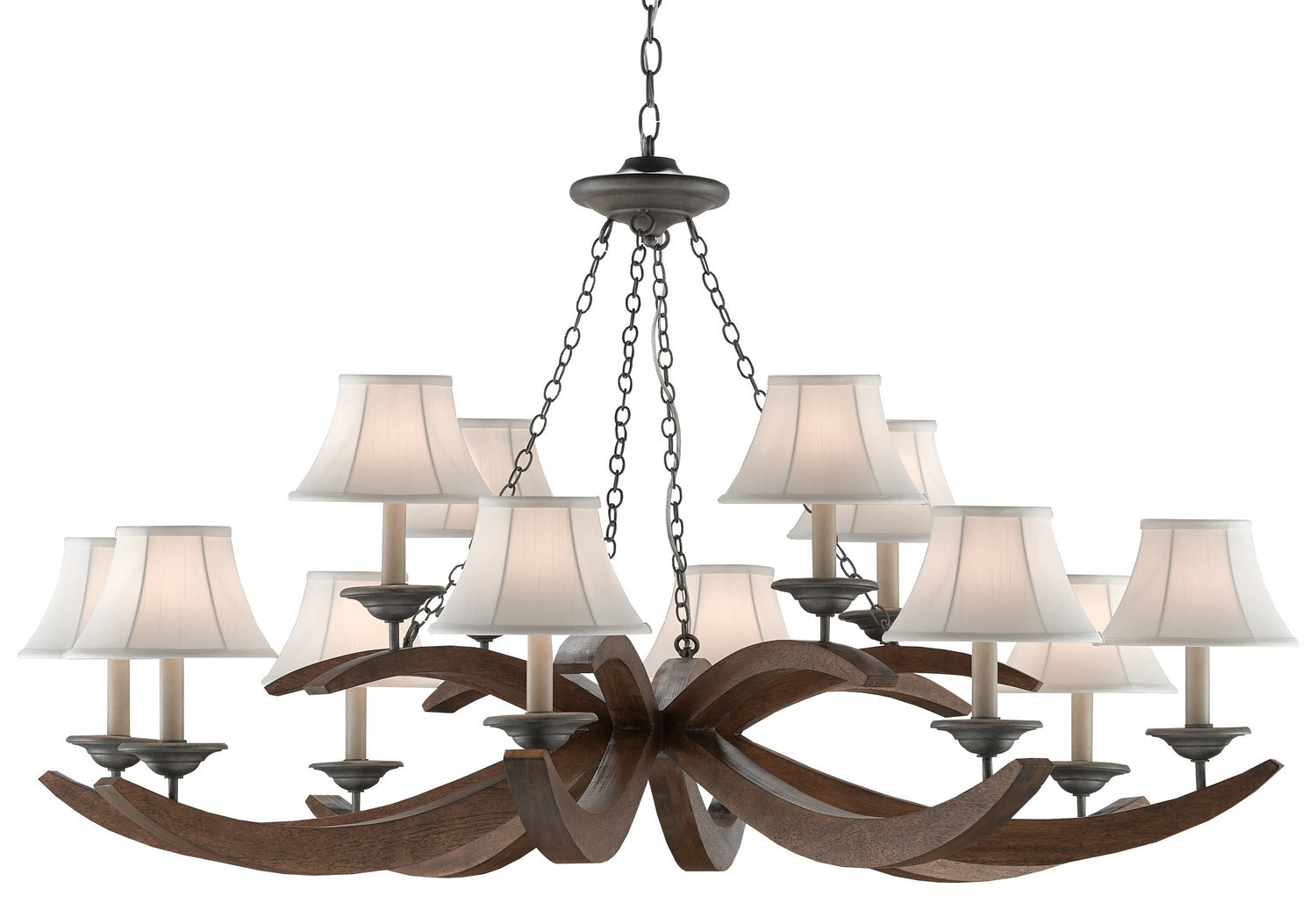 Currey and Company - 9000-0433 - 12 Light Chandelier - Whitlow - Burnt Wood/Antique Galvanize