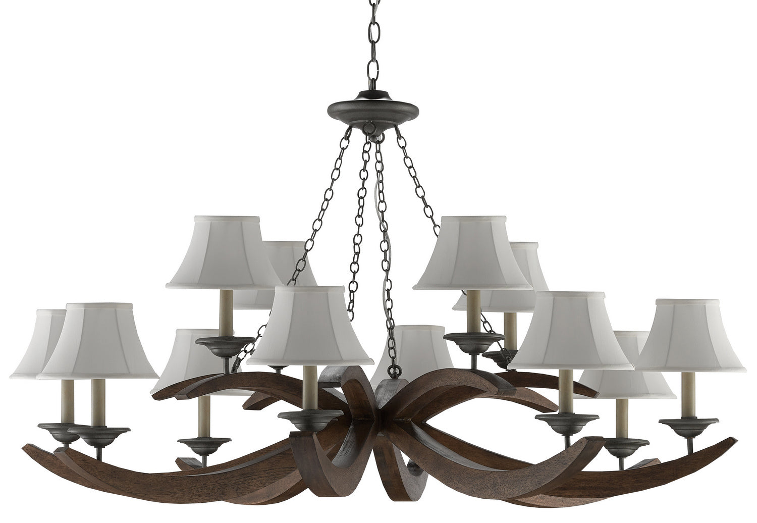 Currey and Company - 9000-0433 - 12 Light Chandelier - Whitlow - Burnt Wood/Antique Galvanize