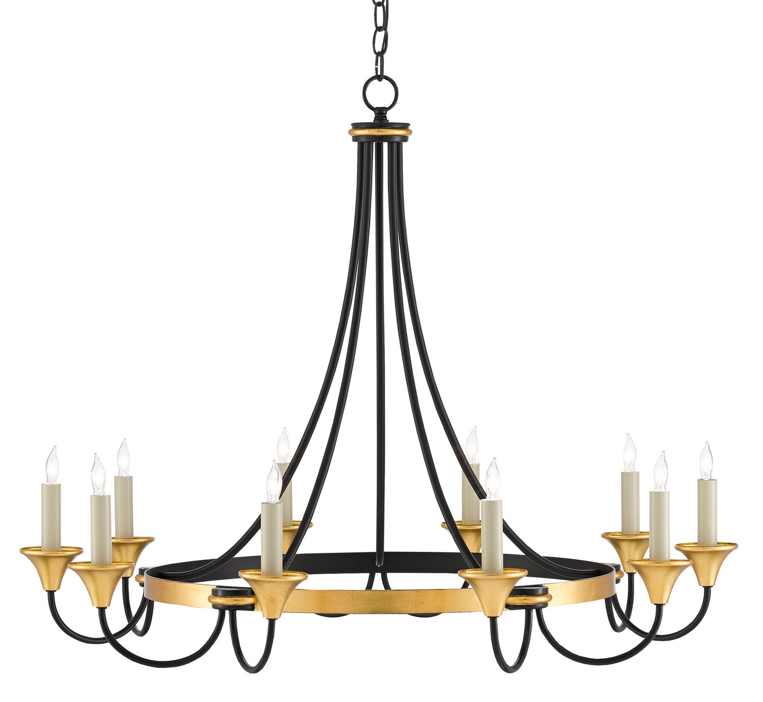 Currey and Company - 9000-0474 - Ten Light Chandelier - Hanlon - Washed Black/Contemporary Gold Leaf