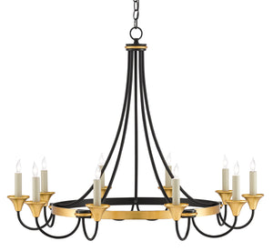 Currey and Company - 9000-0474 - Ten Light Chandelier - Hanlon - Washed Black/Contemporary Gold Leaf