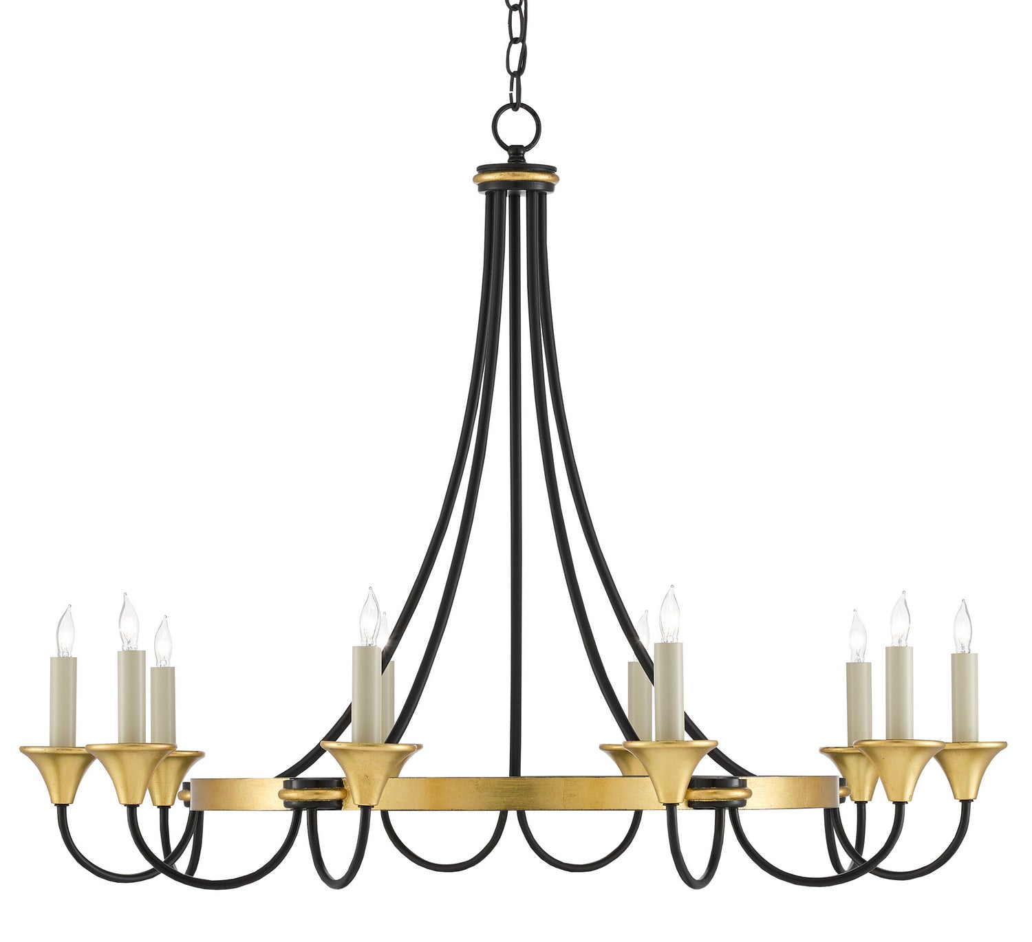 Currey and Company - 9000-0474 - Ten Light Chandelier - Hanlon - Washed Black/Contemporary Gold Leaf