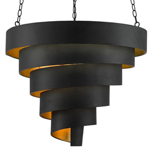 Currey and Company - 9000-0497 - Seven Light Pendant - Chiffonade - Antique Black/Contemporary Gold Leaf