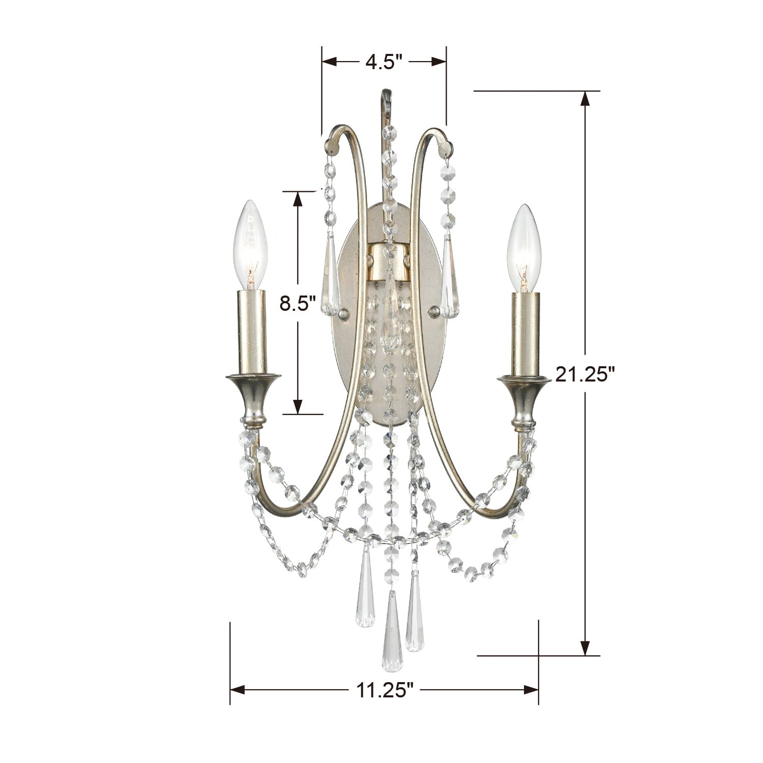 Crystorama - ARC-1902-SA-CL-MWP - Two Light Wall Sconce - Arcadia - Antique Silver