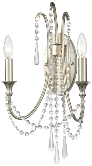 Crystorama - ARC-1902-SA-CL-MWP - Two Light Wall Sconce - Arcadia - Antique Silver