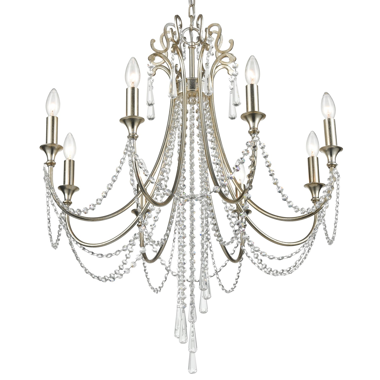 Crystorama - ARC-1908-SA-CL-MWP - Eight Light Chandelier - Arcadia - Antique Silver