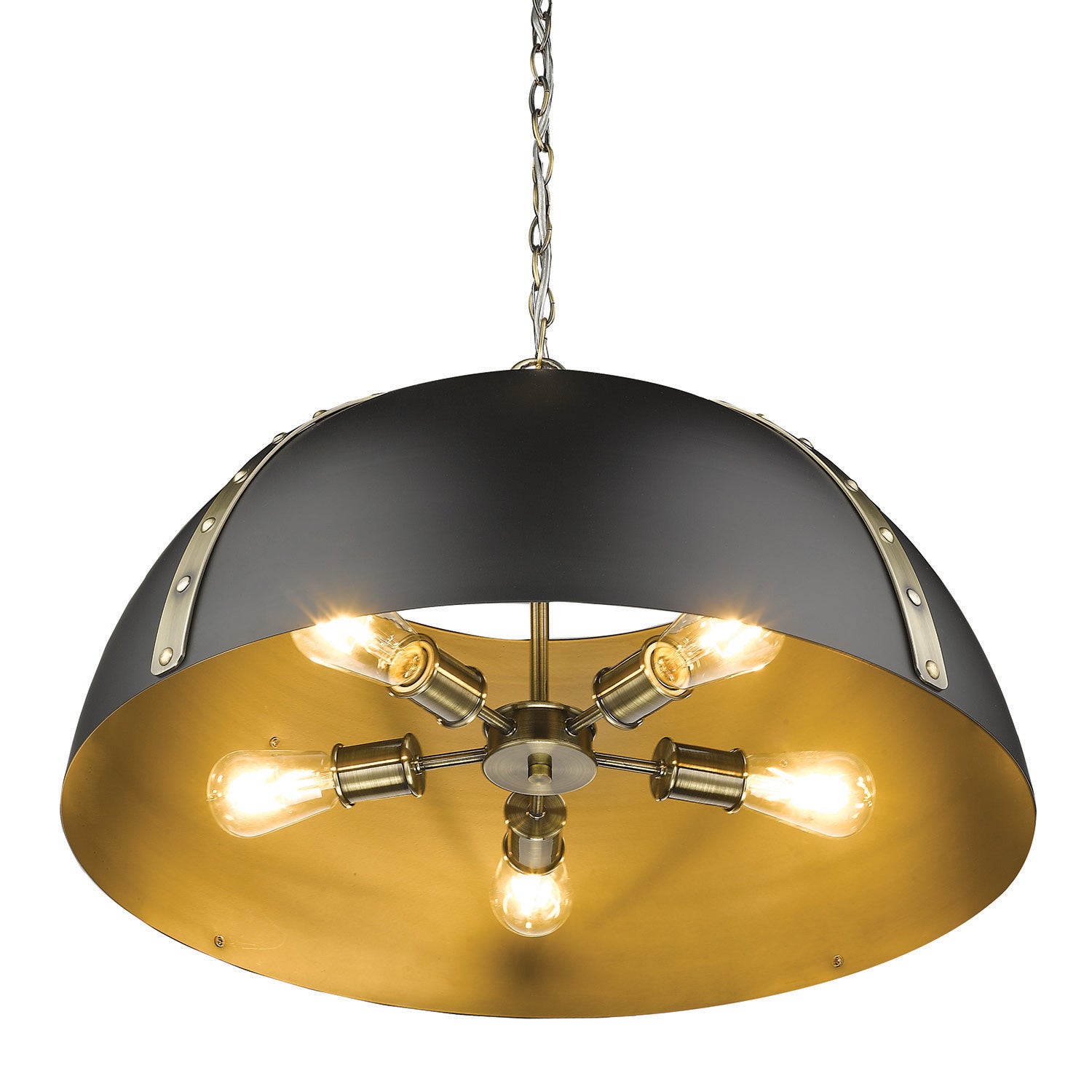 Golden - 6928-5P AB-BLK - Five Light Pendant - Aldrich AB - Aged Brass